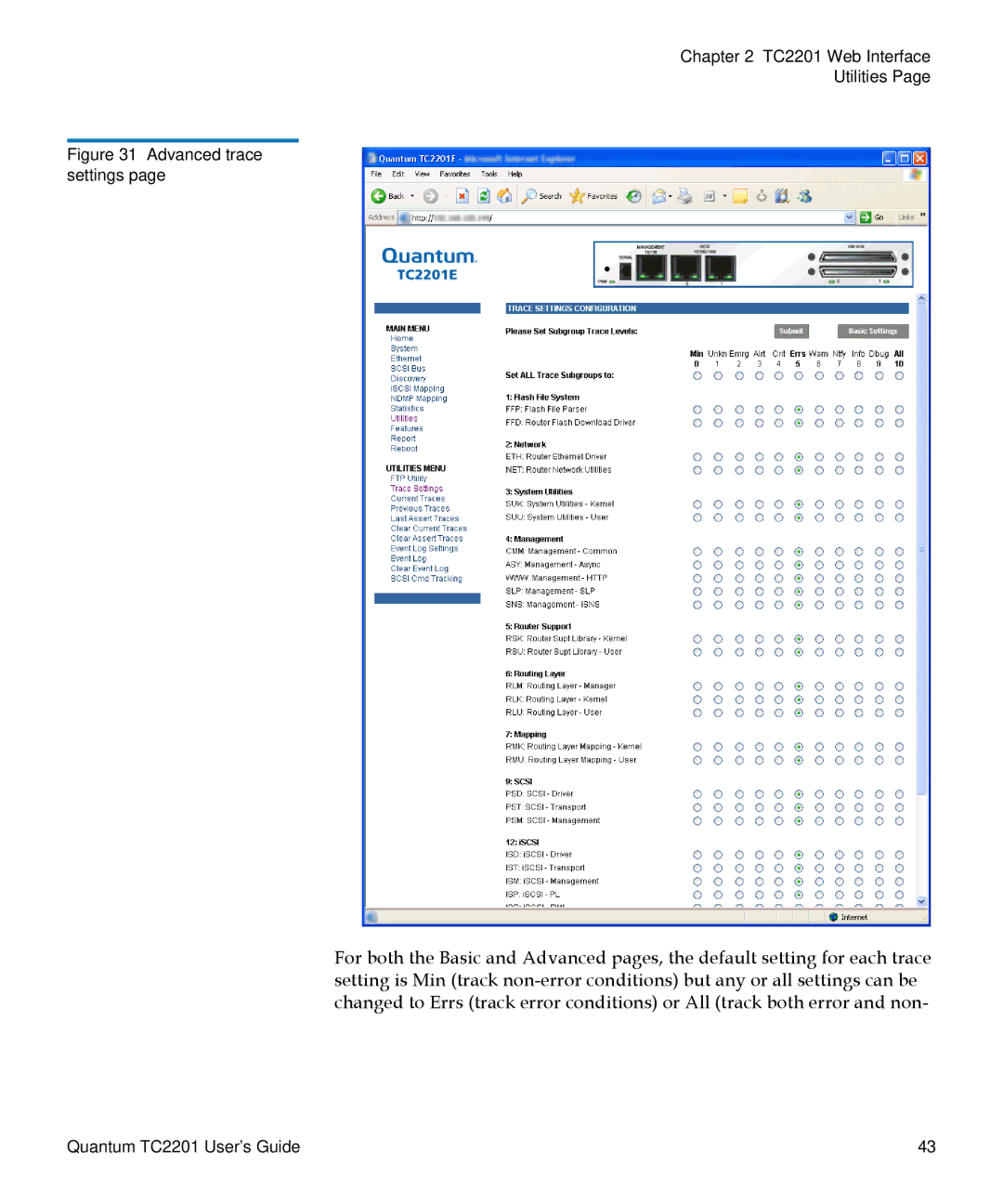 Quantum TC2201 manual Advanced trace settings 