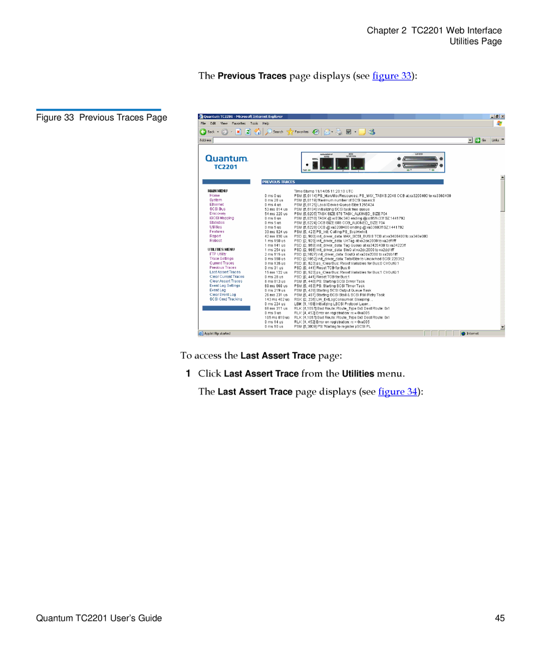 Quantum TC2201 manual Previous Traces page displays see figure 