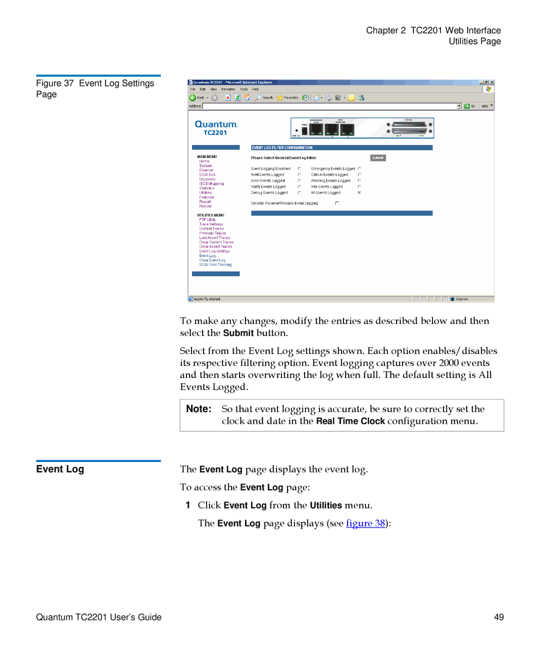 Quantum TC2201 manual Event Log Settings 