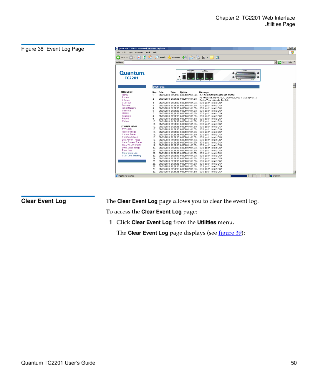 Quantum TC2201 manual Clear Event Log 