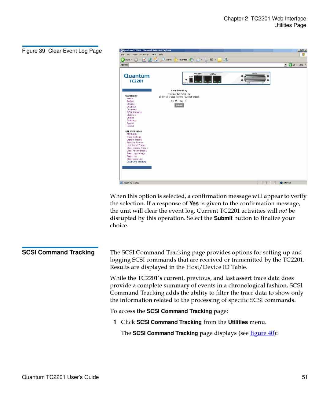 Quantum TC2201 manual Clear Event Log 