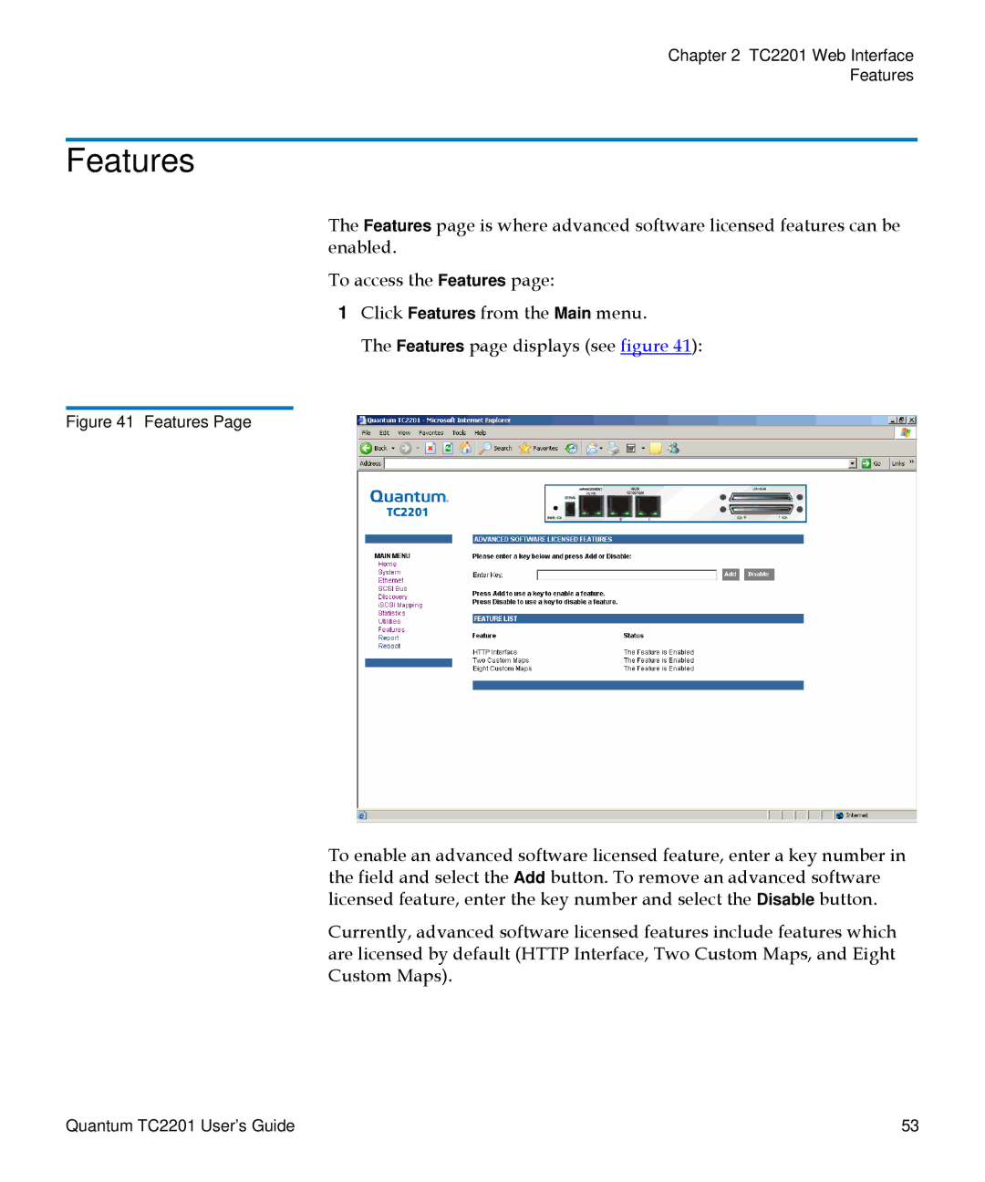 Quantum TC2201 manual Features 