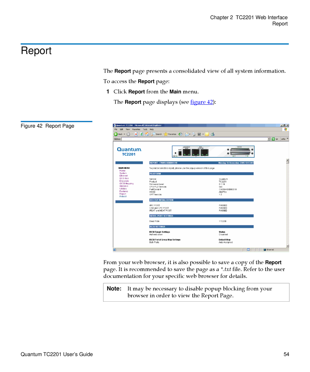 Quantum TC2201 manual Report 