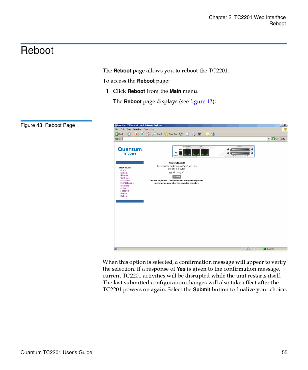 Quantum TC2201 manual Reboot 