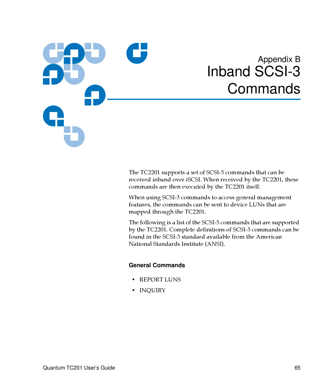 Quantum TC2201 manual BInband SCSI-3 Commands, General Commands 