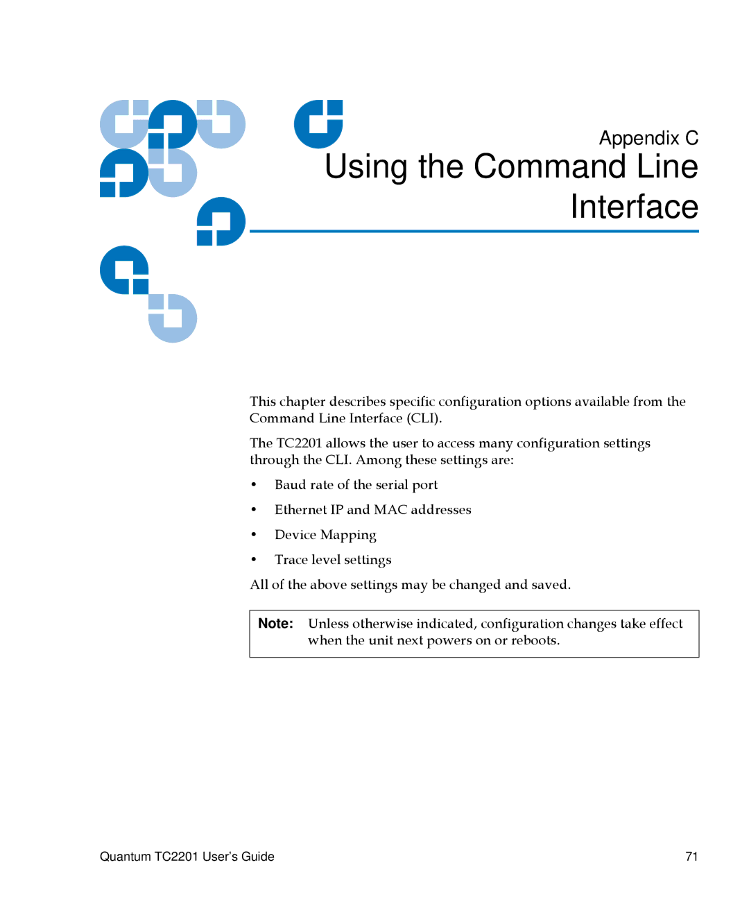 Quantum TC2201 manual CUsing the Command Line Interface 