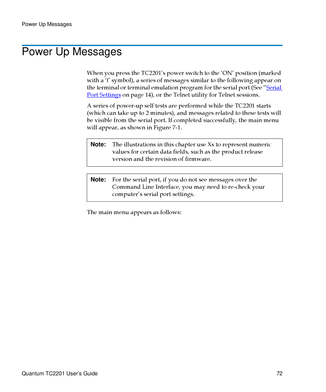 Quantum TC2201 manual Power Up Messages 