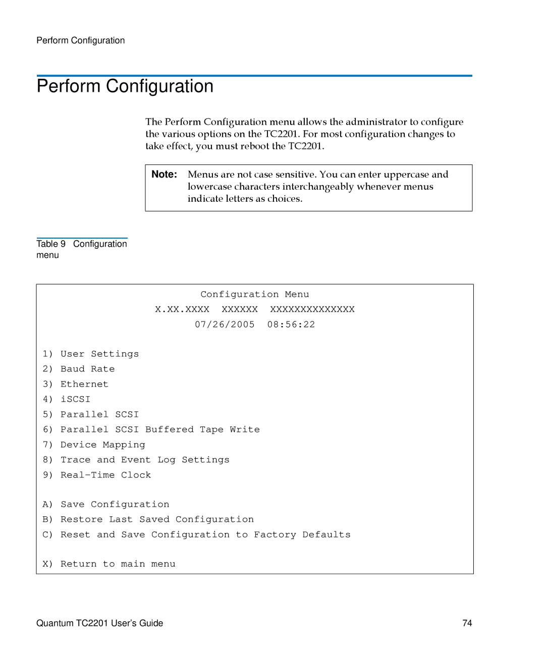 Quantum TC2201 manual Perform Configuration 