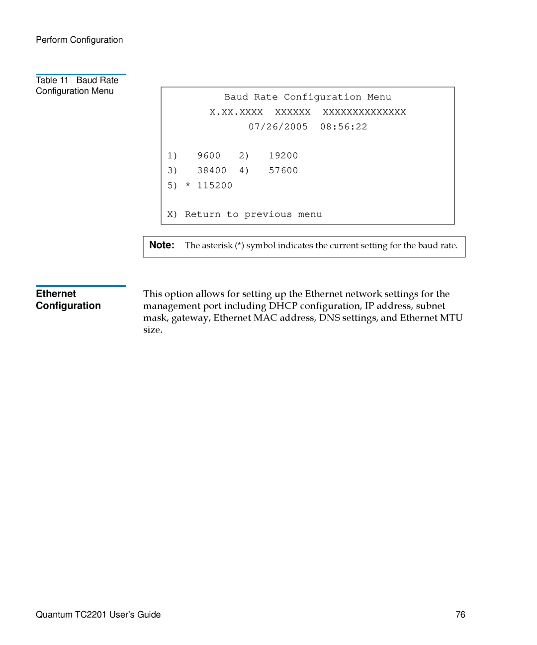 Quantum TC2201 manual Ethernet 