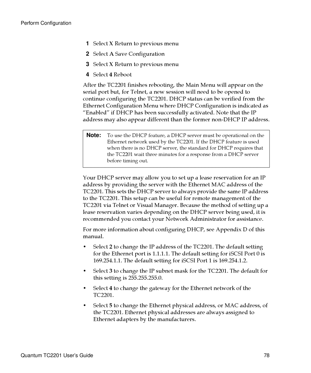 Quantum TC2201 manual Perform Configuration 