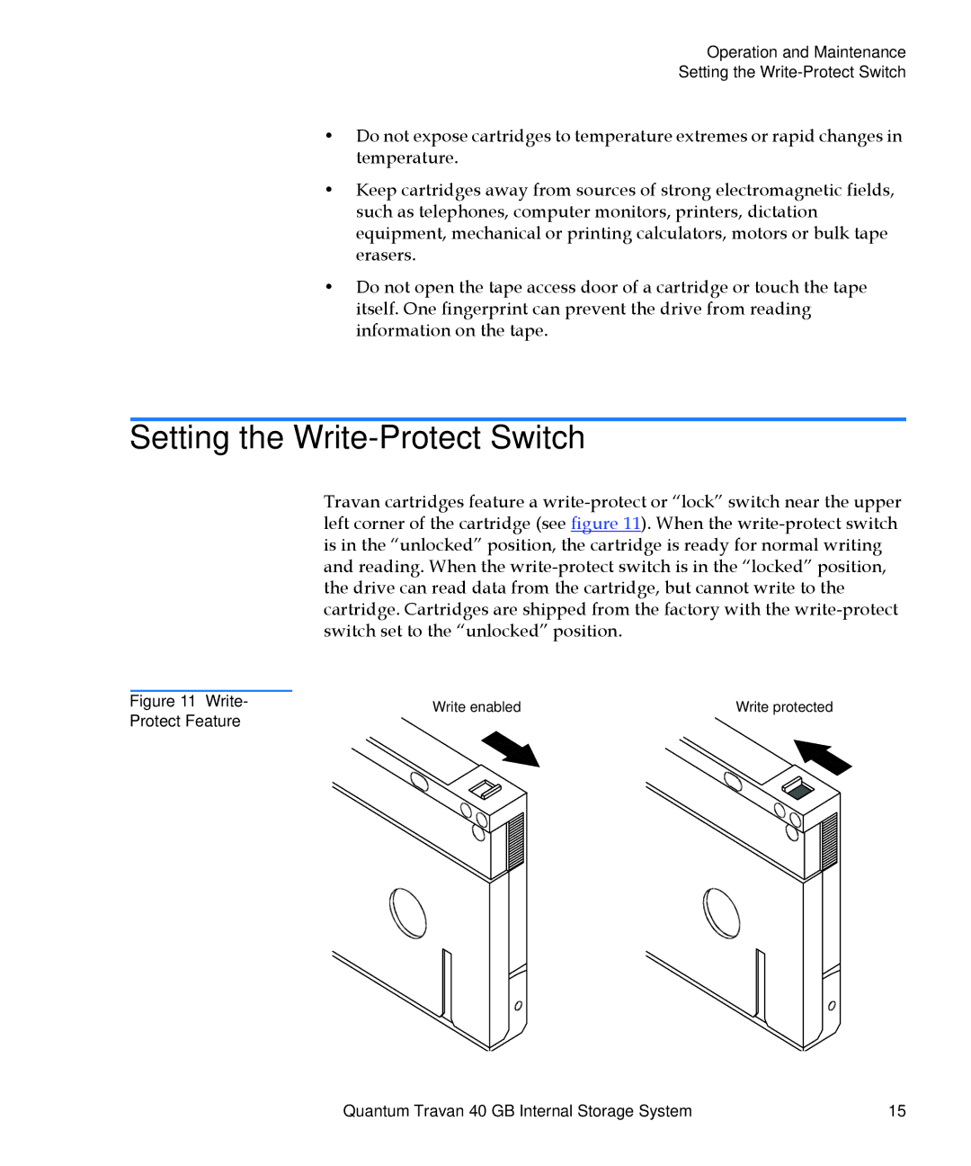 Quantum Travan 40 GB manual Setting the Write-Protect Switch, Write- Protect Feature 