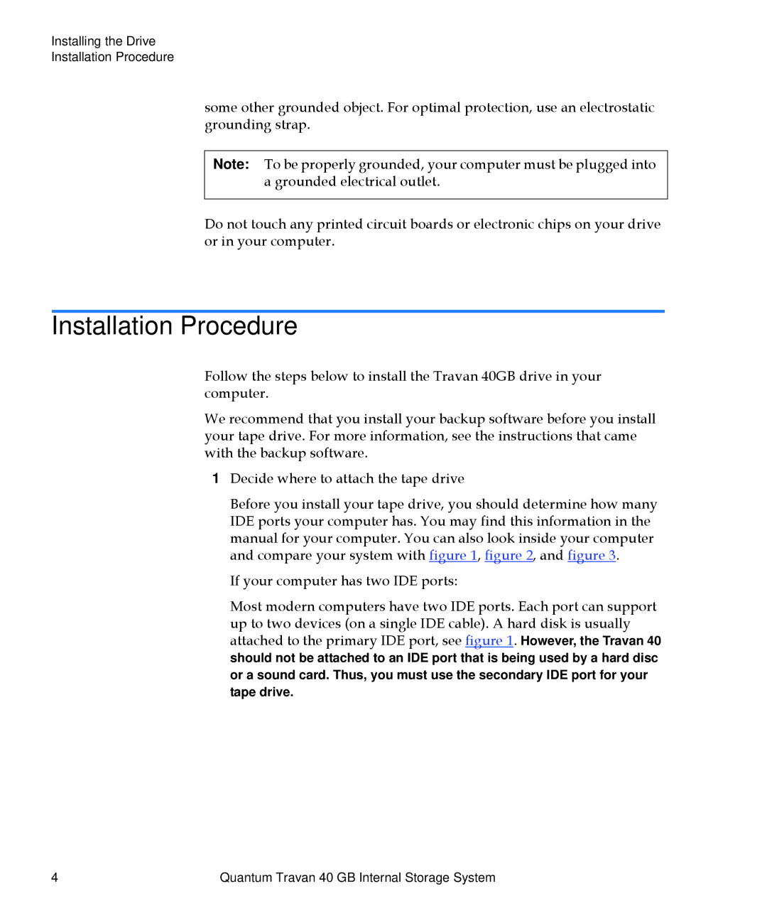 Quantum Travan 40 GB manual Installation Procedure 