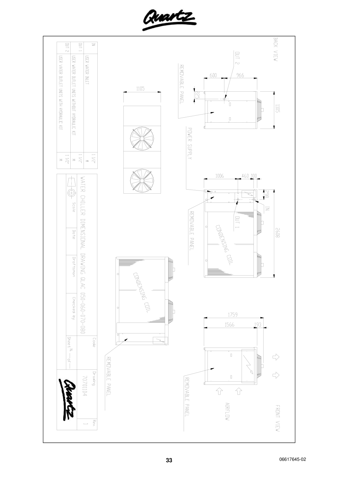 Quartz TECHNICAL MANUAL AIR COOLED WATER CHILLERS AND HEAT PUMPS WITH AXIAL FANS technical manual 06617645-02 