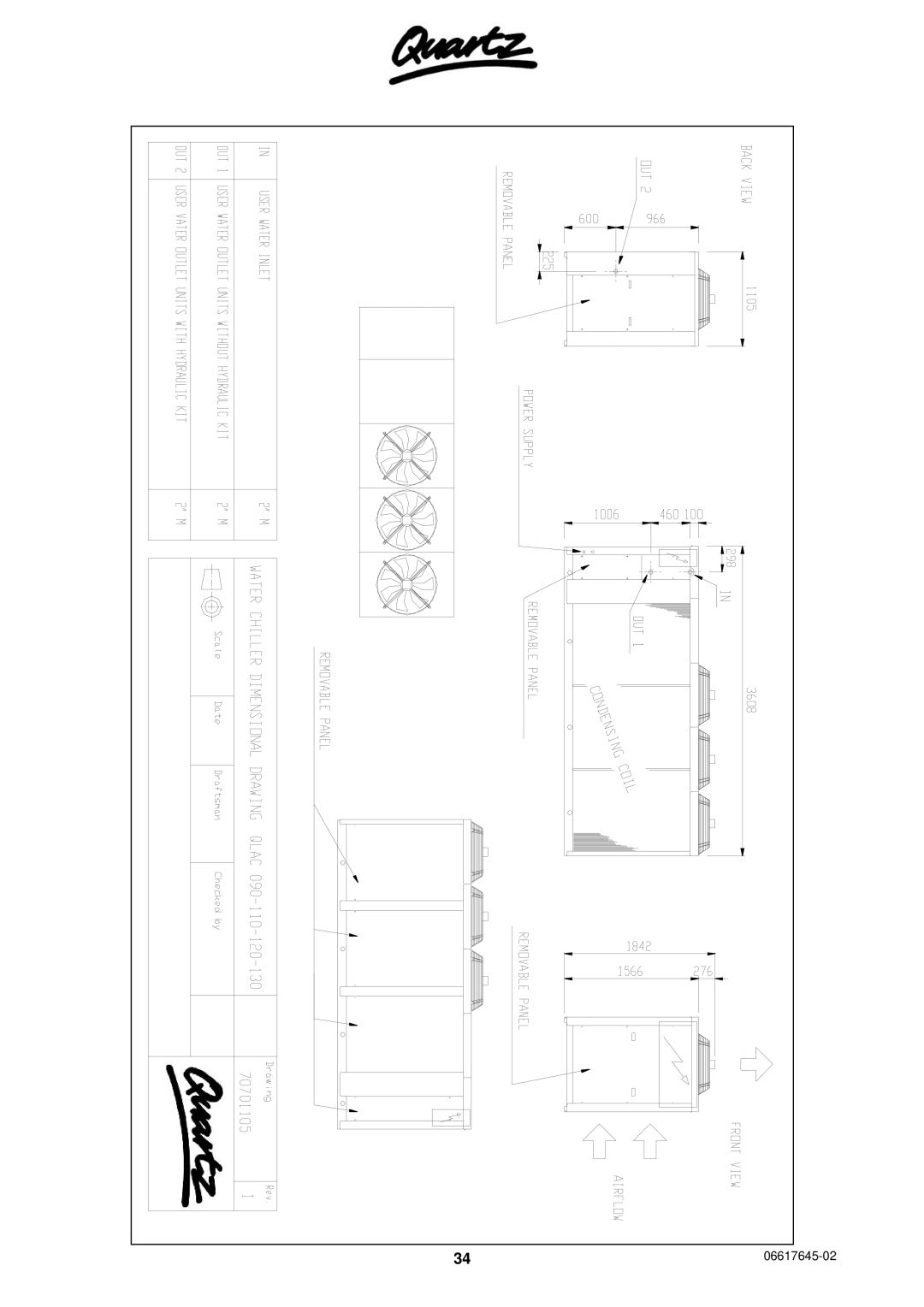 Quartz 06617645-02, TECHNICAL MANUAL AIR COOLED WATER CHILLERS AND HEAT PUMPS WITH AXIAL FANS technical manual 