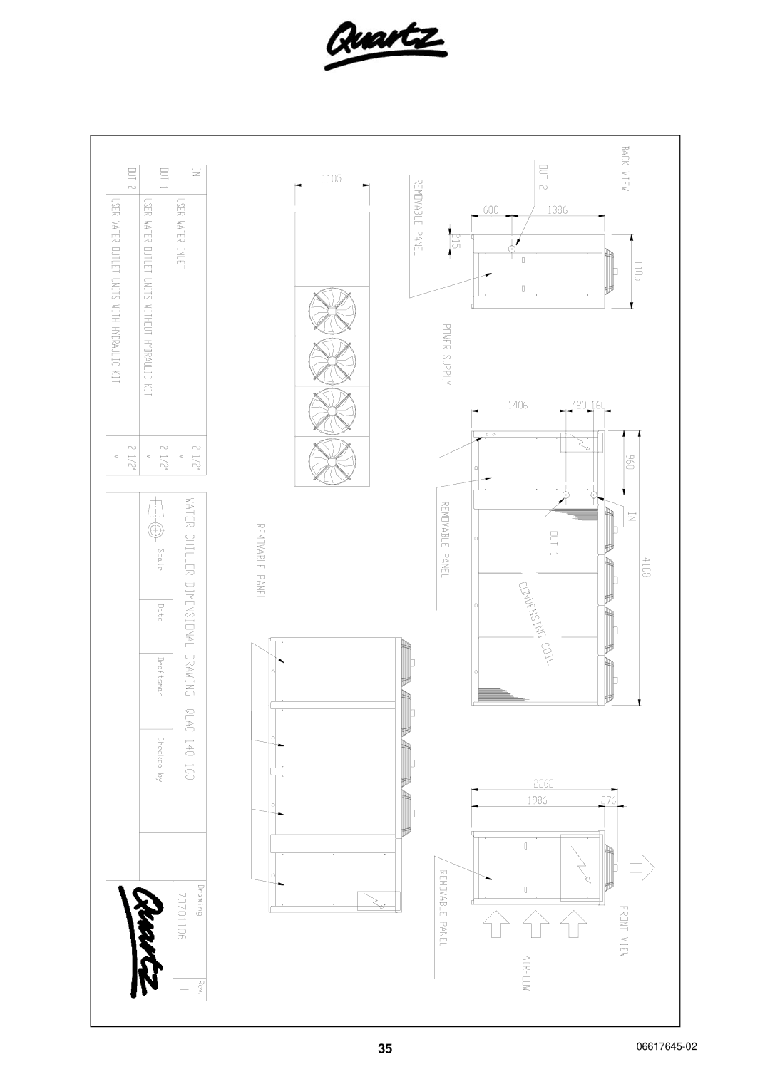 Quartz TECHNICAL MANUAL AIR COOLED WATER CHILLERS AND HEAT PUMPS WITH AXIAL FANS technical manual 06617645-02 