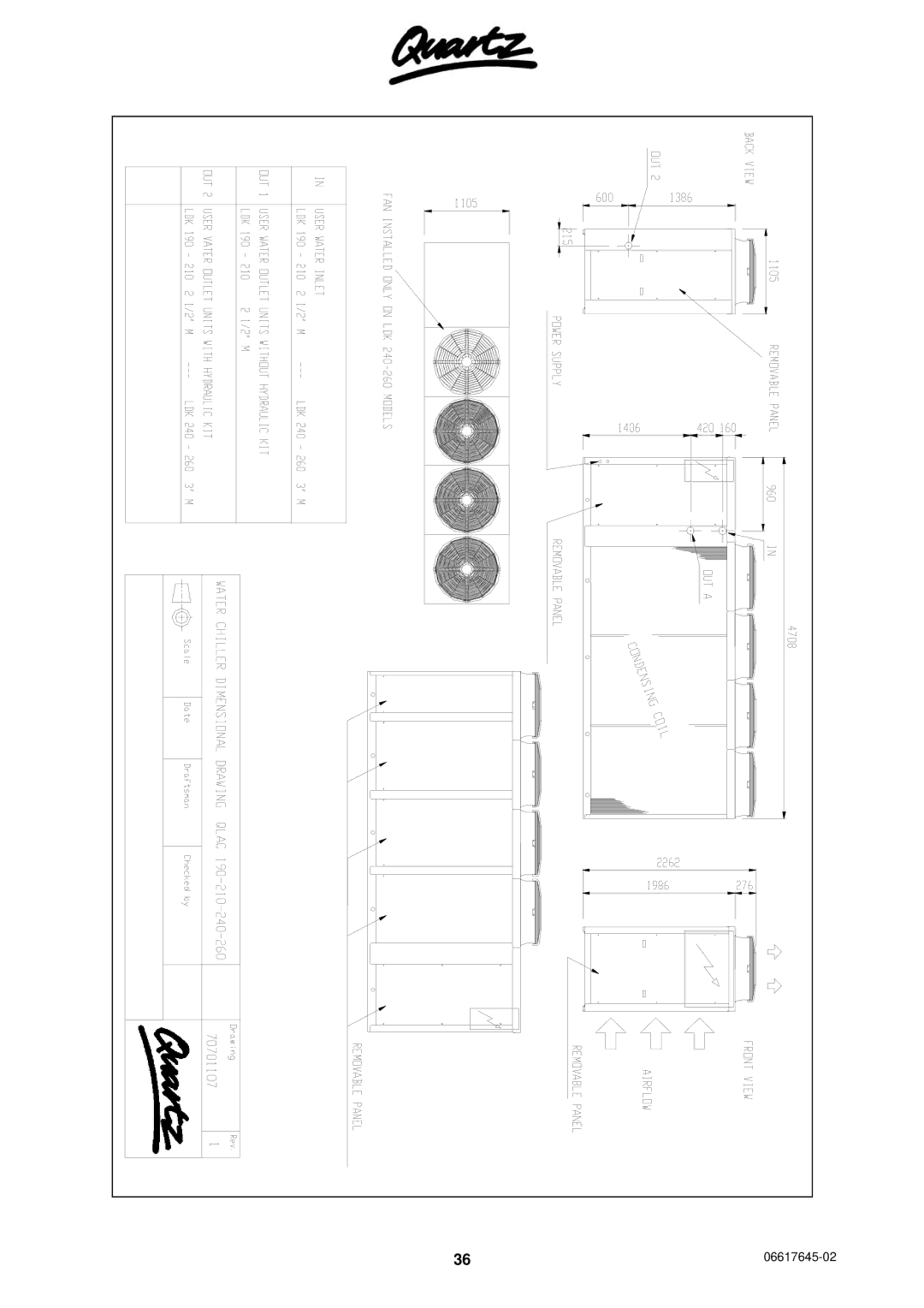 Quartz 06617645-02, TECHNICAL MANUAL AIR COOLED WATER CHILLERS AND HEAT PUMPS WITH AXIAL FANS technical manual 