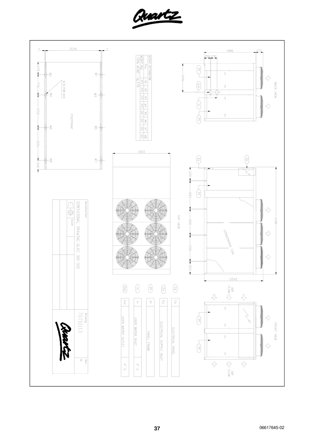 Quartz TECHNICAL MANUAL AIR COOLED WATER CHILLERS AND HEAT PUMPS WITH AXIAL FANS technical manual 06617645-02 