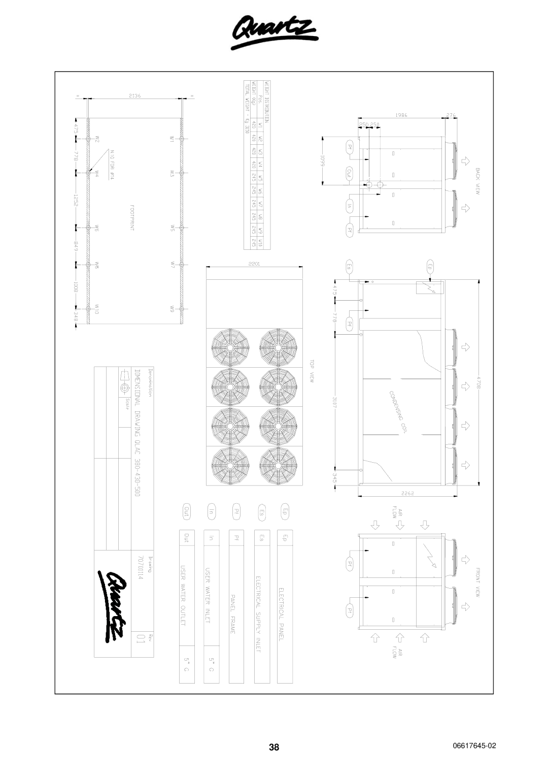 Quartz 06617645-02, TECHNICAL MANUAL AIR COOLED WATER CHILLERS AND HEAT PUMPS WITH AXIAL FANS technical manual 