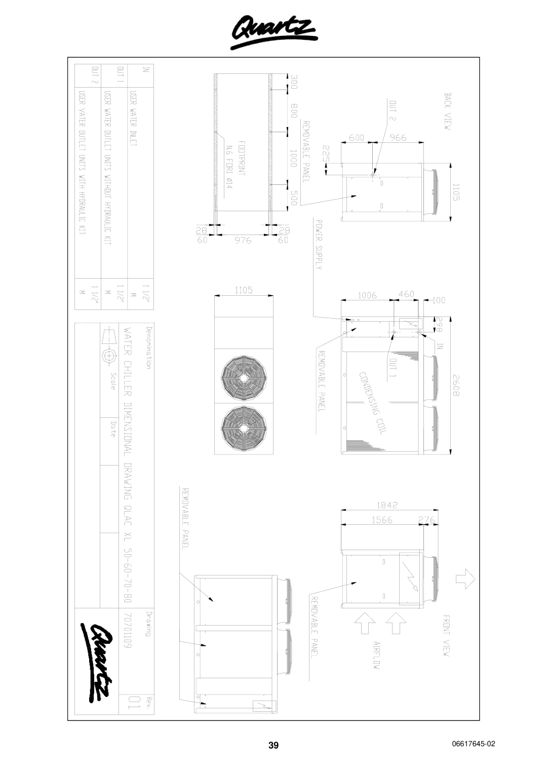 Quartz TECHNICAL MANUAL AIR COOLED WATER CHILLERS AND HEAT PUMPS WITH AXIAL FANS technical manual 06617645-02 