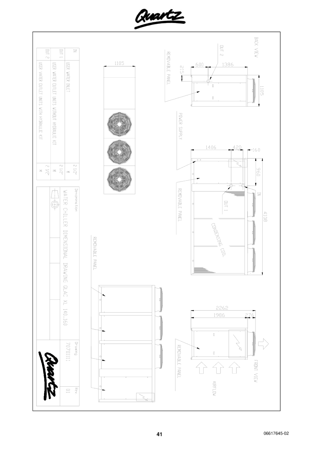 Quartz TECHNICAL MANUAL AIR COOLED WATER CHILLERS AND HEAT PUMPS WITH AXIAL FANS technical manual 06617645-02 