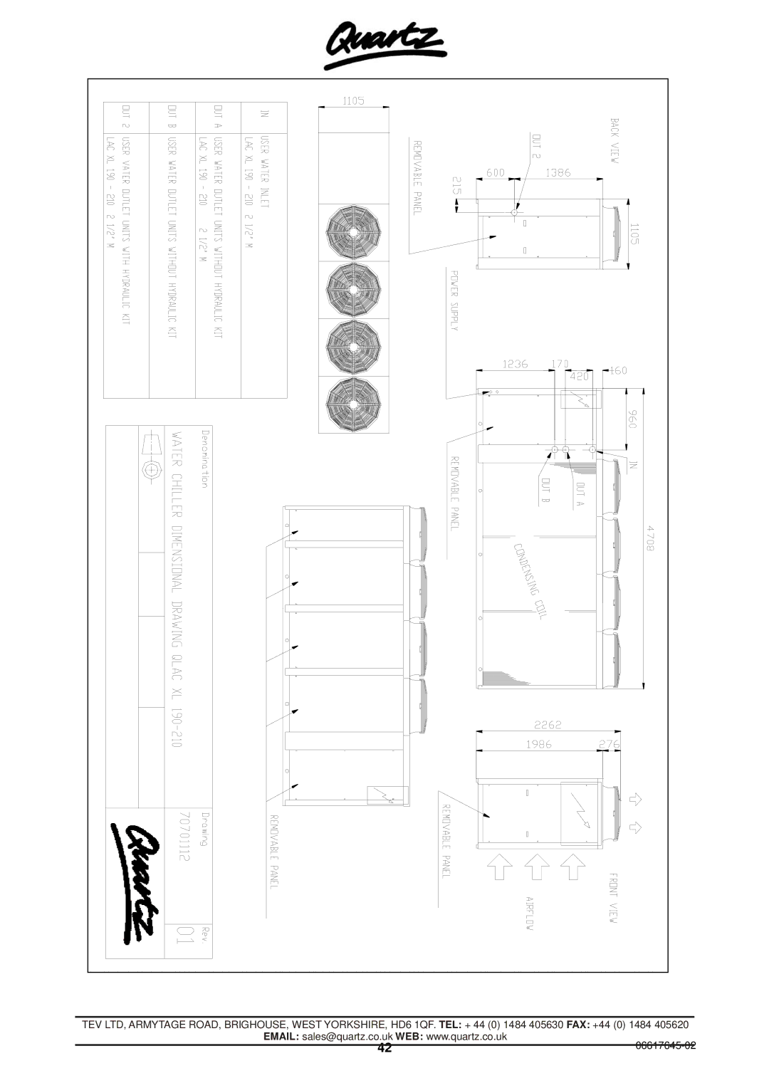 Quartz 06617645-02, TECHNICAL MANUAL AIR COOLED WATER CHILLERS AND HEAT PUMPS WITH AXIAL FANS technical manual 