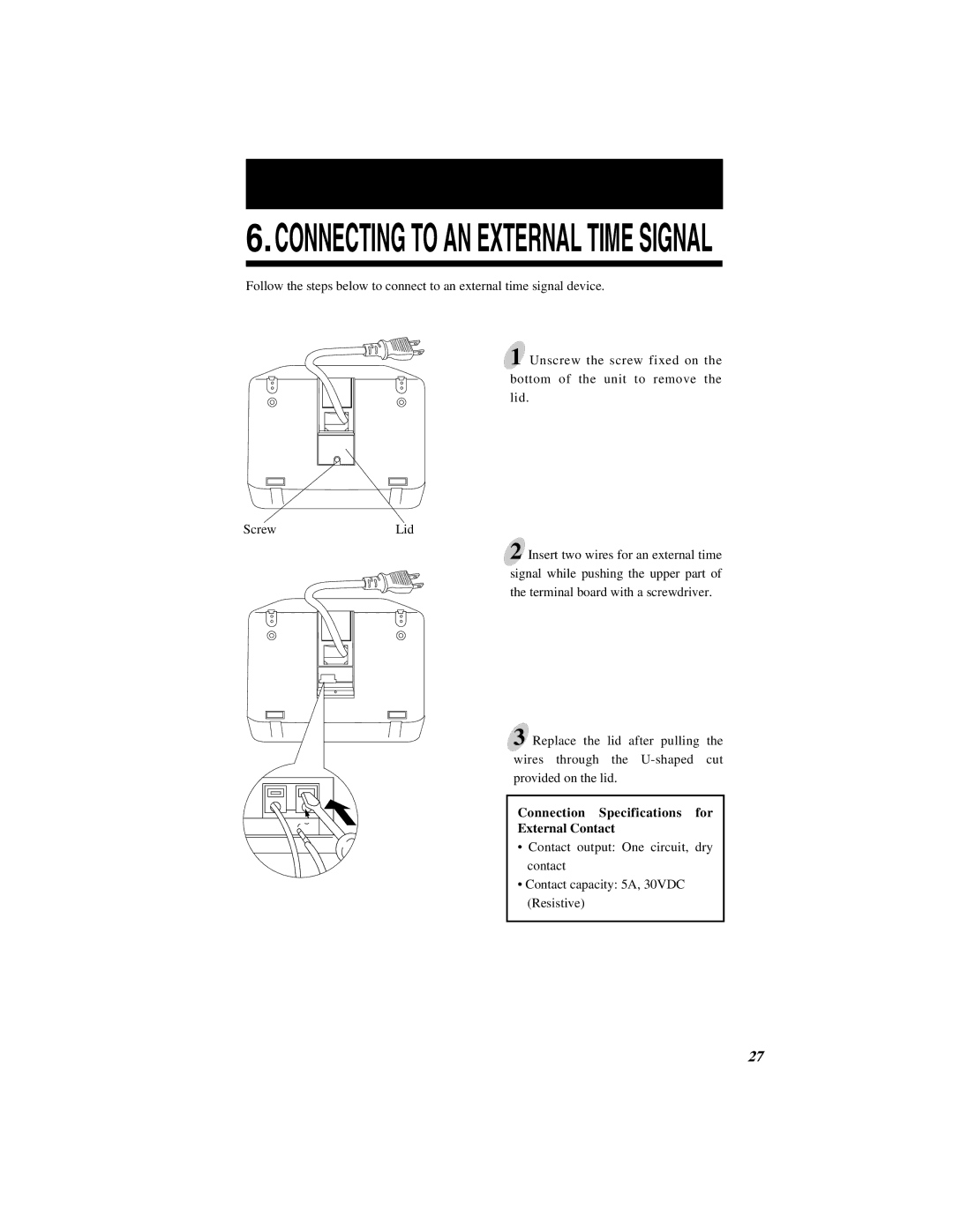 Quartz 500 operation manual Connecting to AN External Time Signal 