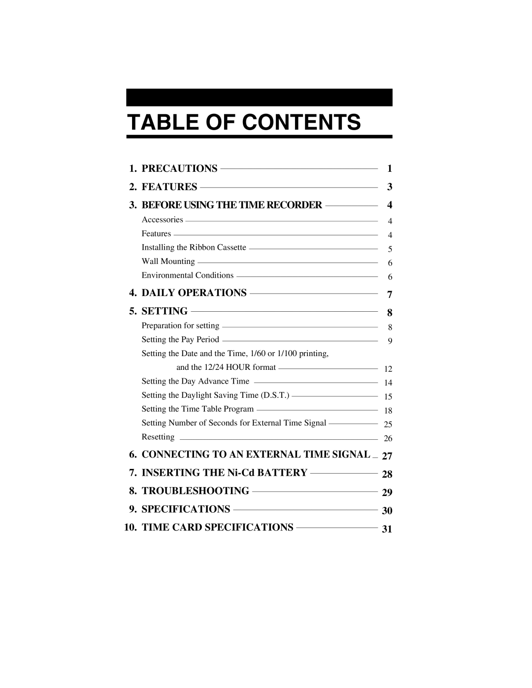 Quartz 500 operation manual Table of Contents 