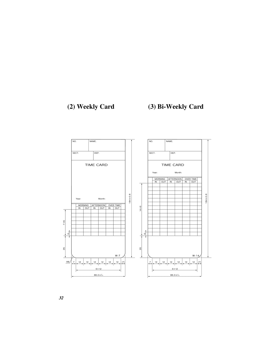 Quartz 500 operation manual Weekly Card Bi-Weekly Card 