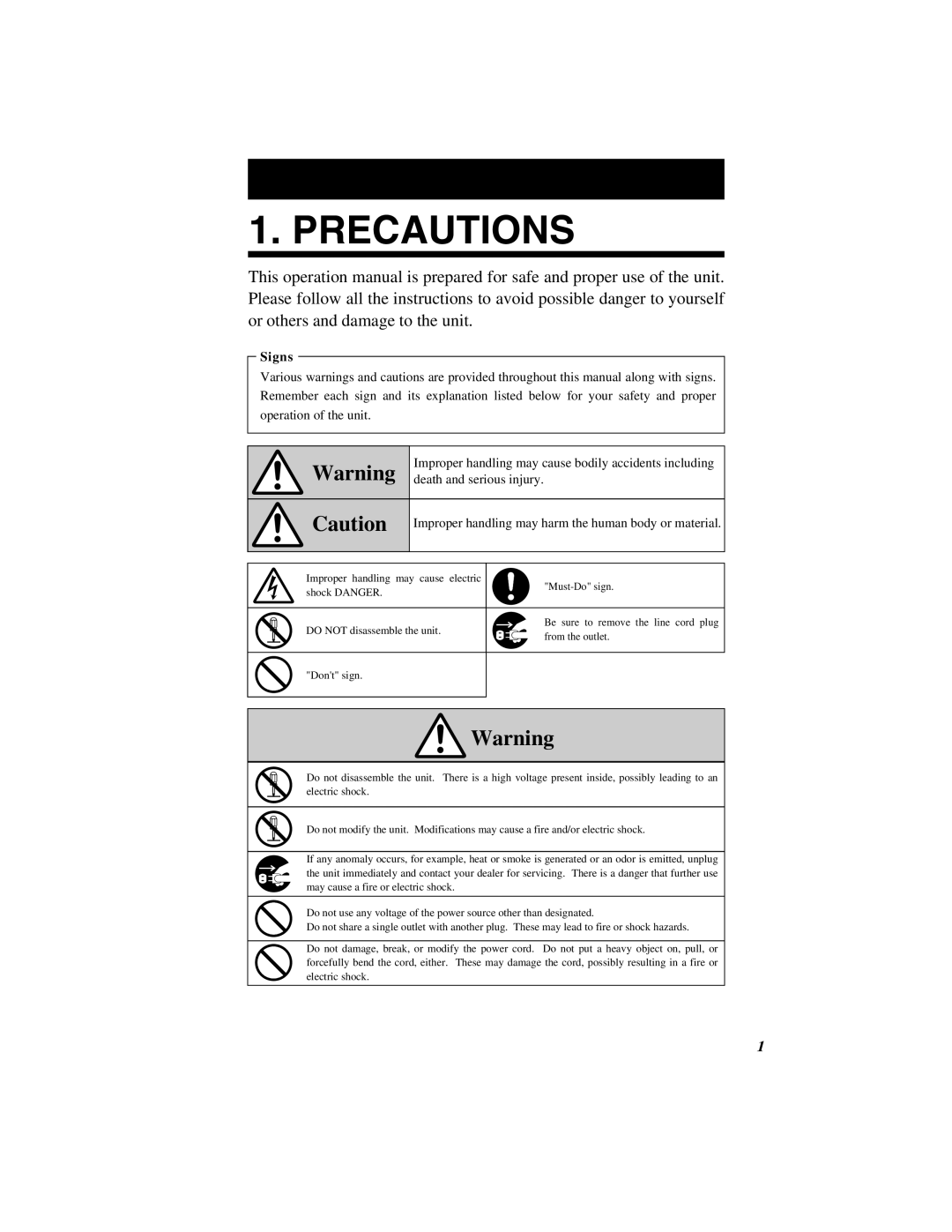 Quartz 500 operation manual Precautions, Signs 