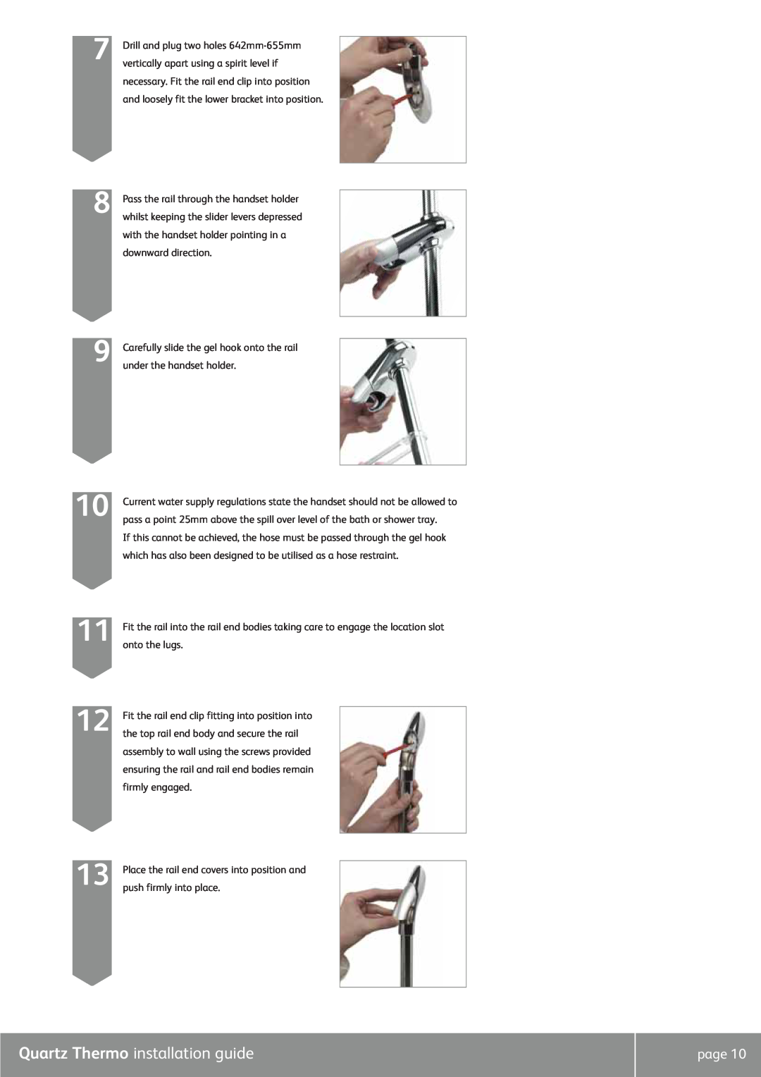 Quartz QZ3111 manual Quartz Thermo installation guide, Fit the rail end clip fitting into position into 