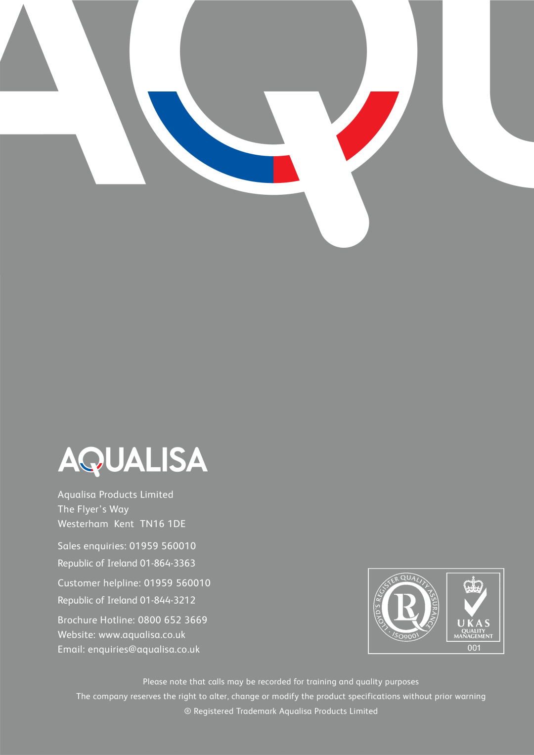 Quartz QZ3111 manual Aqualisa Products Limited The Flyer’s Way 