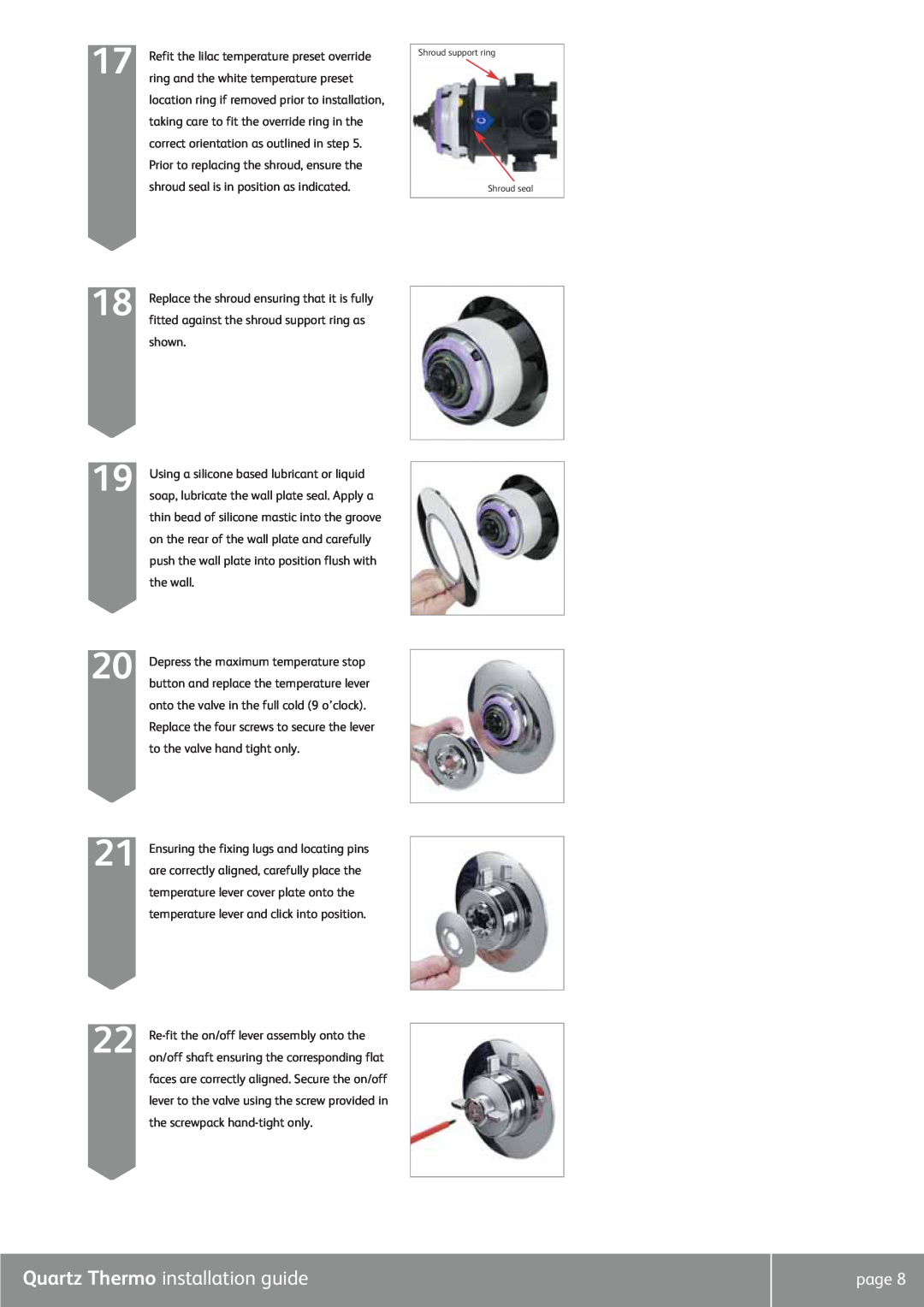 Quartz QZ3111 manual Quartz Thermo installation guide, ring and the white temperature preset 