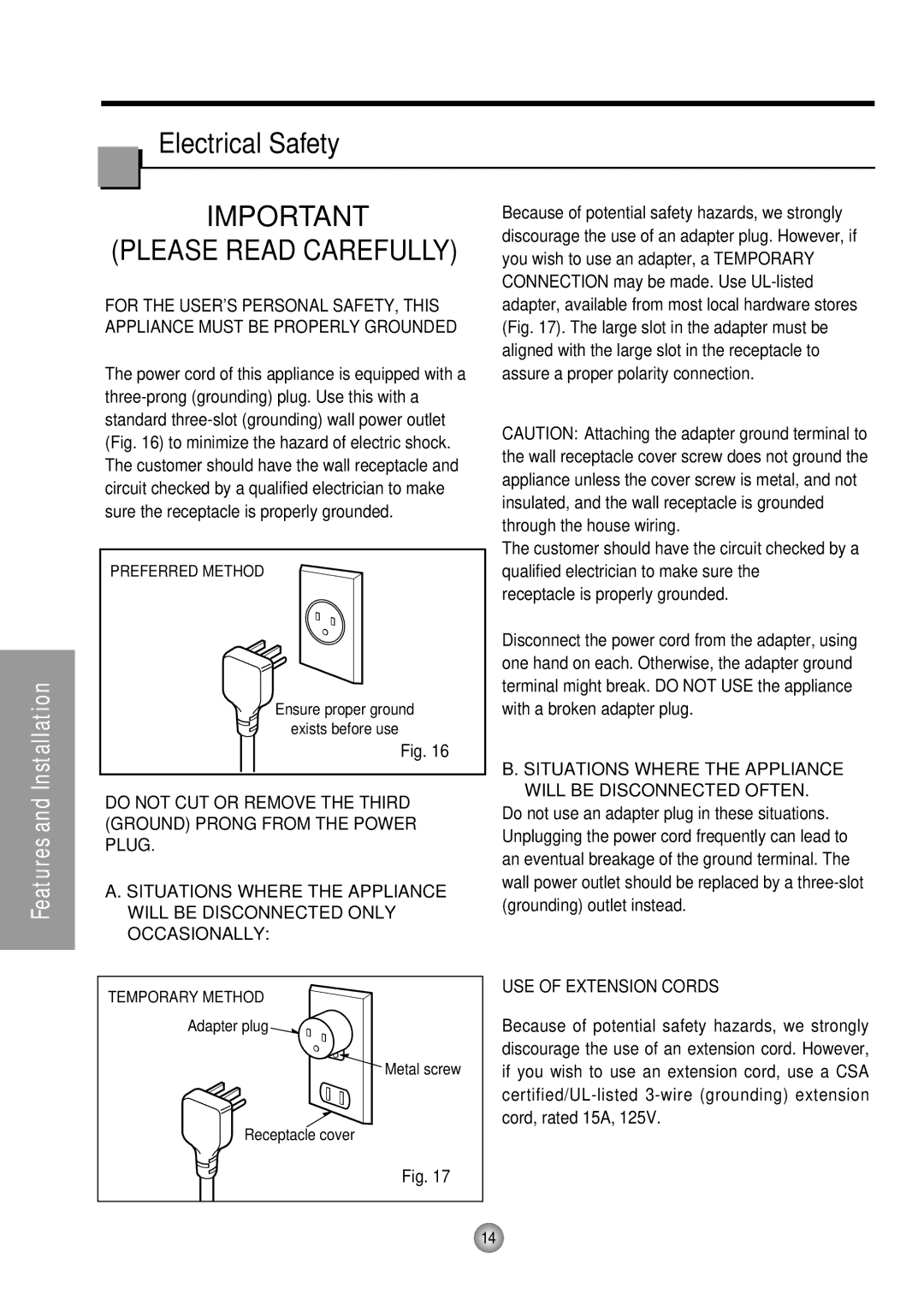 Quasar HQ-2081TH manual Electrical Safety, Please Read Carefully 