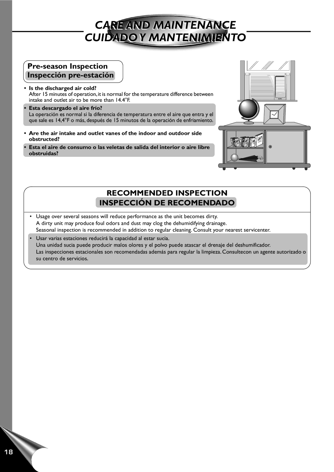 Quasar HQ-2101RH, HQ-2121RH manual Recommended Inspection Inspección DE Recomendado, Is the discharged air cold? 