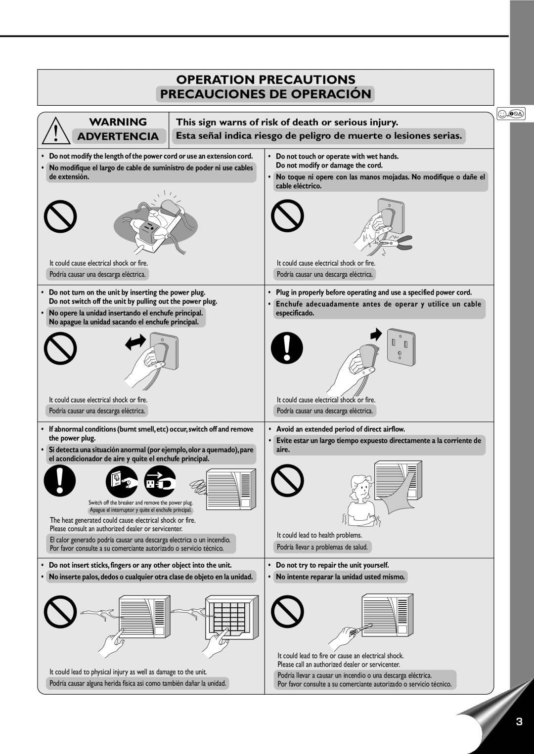 Quasar HQ-2121RH, HQ-2101RH manual Operation Precautions Precauciones DE Operación, Advertencia 