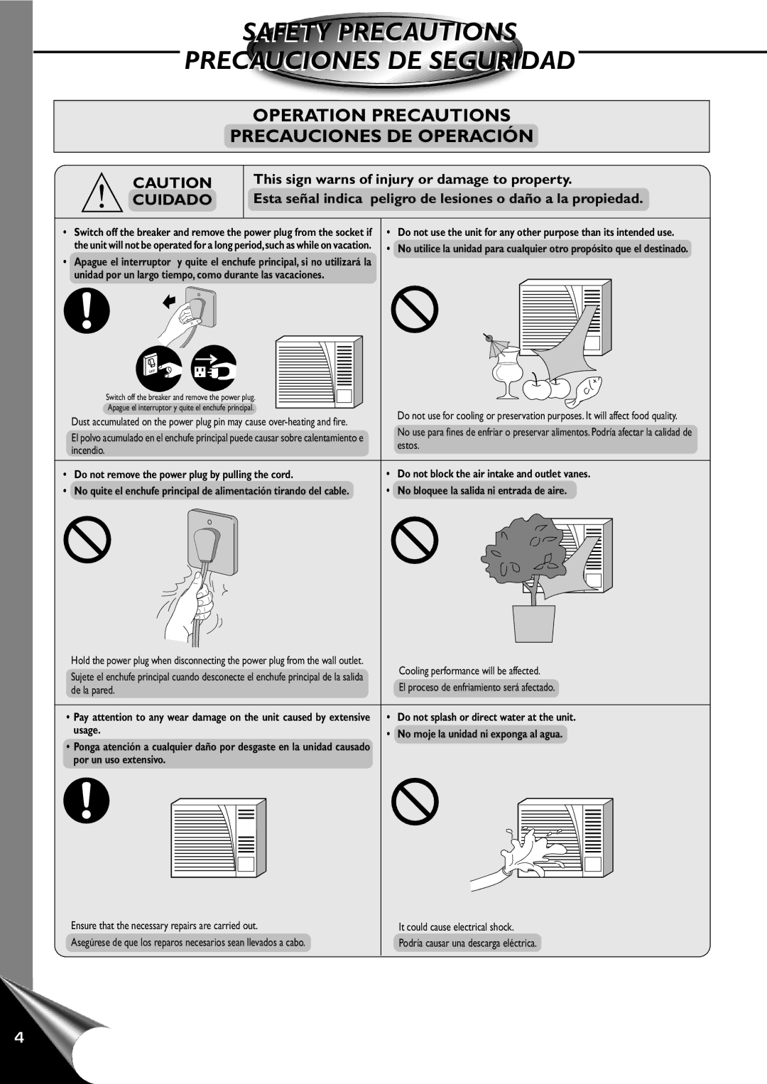 Quasar HQ-2101RH, HQ-2121RH manual Do not splash or direct water at the unit 