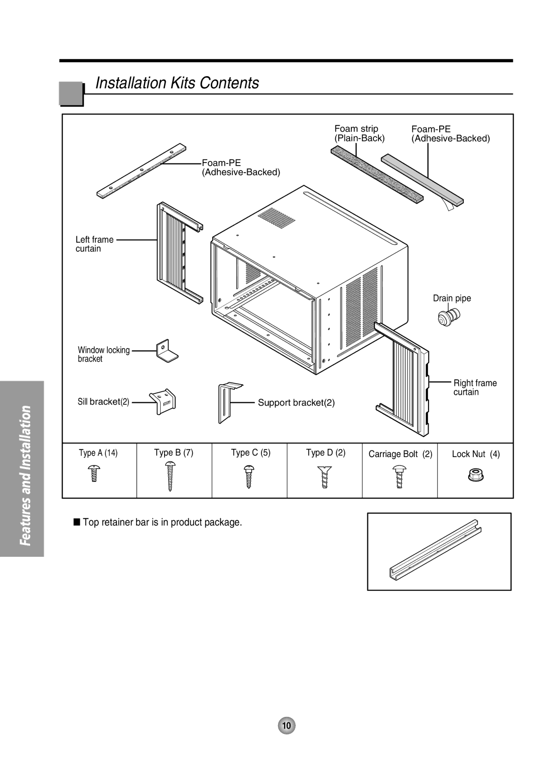 Quasar HQ-2244UH operating instructions Installation Kits Contents 