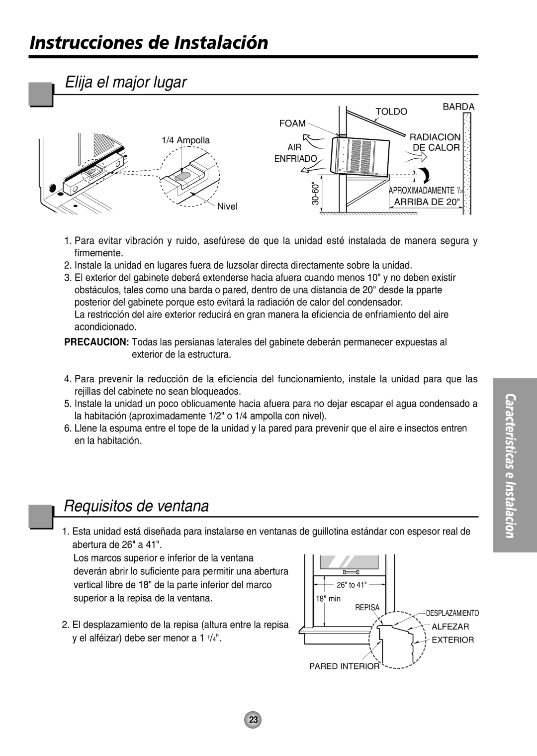 Quasar HQ-2244UH operating instructions Instrucciones de Instalación, Elija el major lugar, Requisitos de ventana 