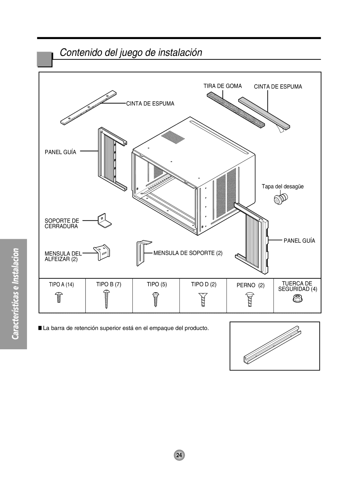 Quasar HQ-2244UH operating instructions Contenido del juego de instalación 