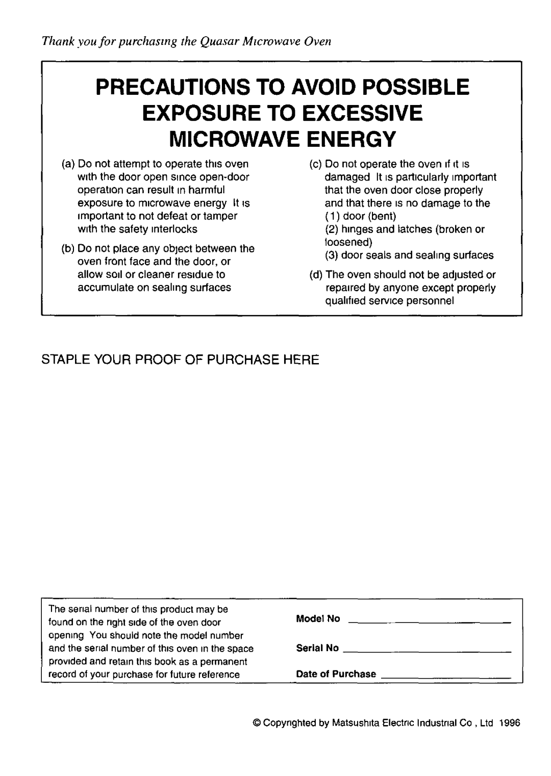 Quasar MQS0660 manual 