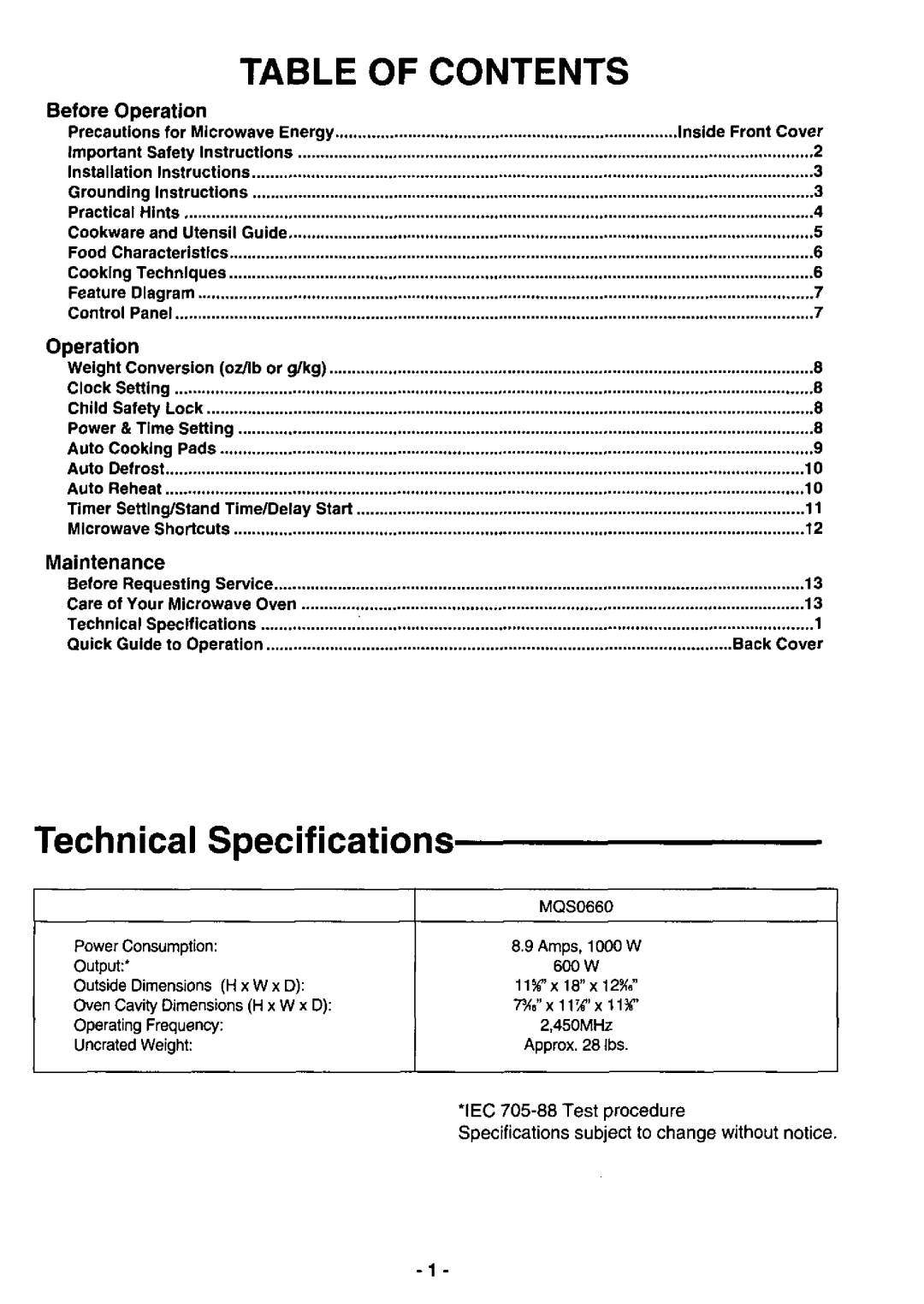 Quasar MQS0660 manual 