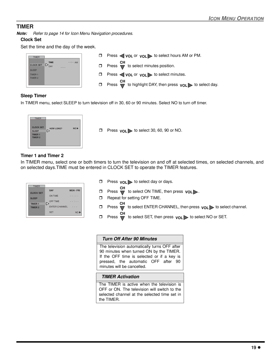 Quasar SP-3235 operating instructions Timer, Turn Off After 90 Minutes 