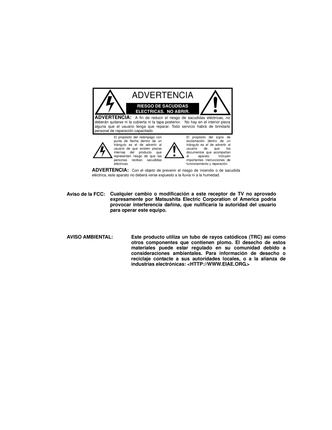 Quasar SP-3235 operating instructions Otros componentes que contienen plomo. El desecho de estos 