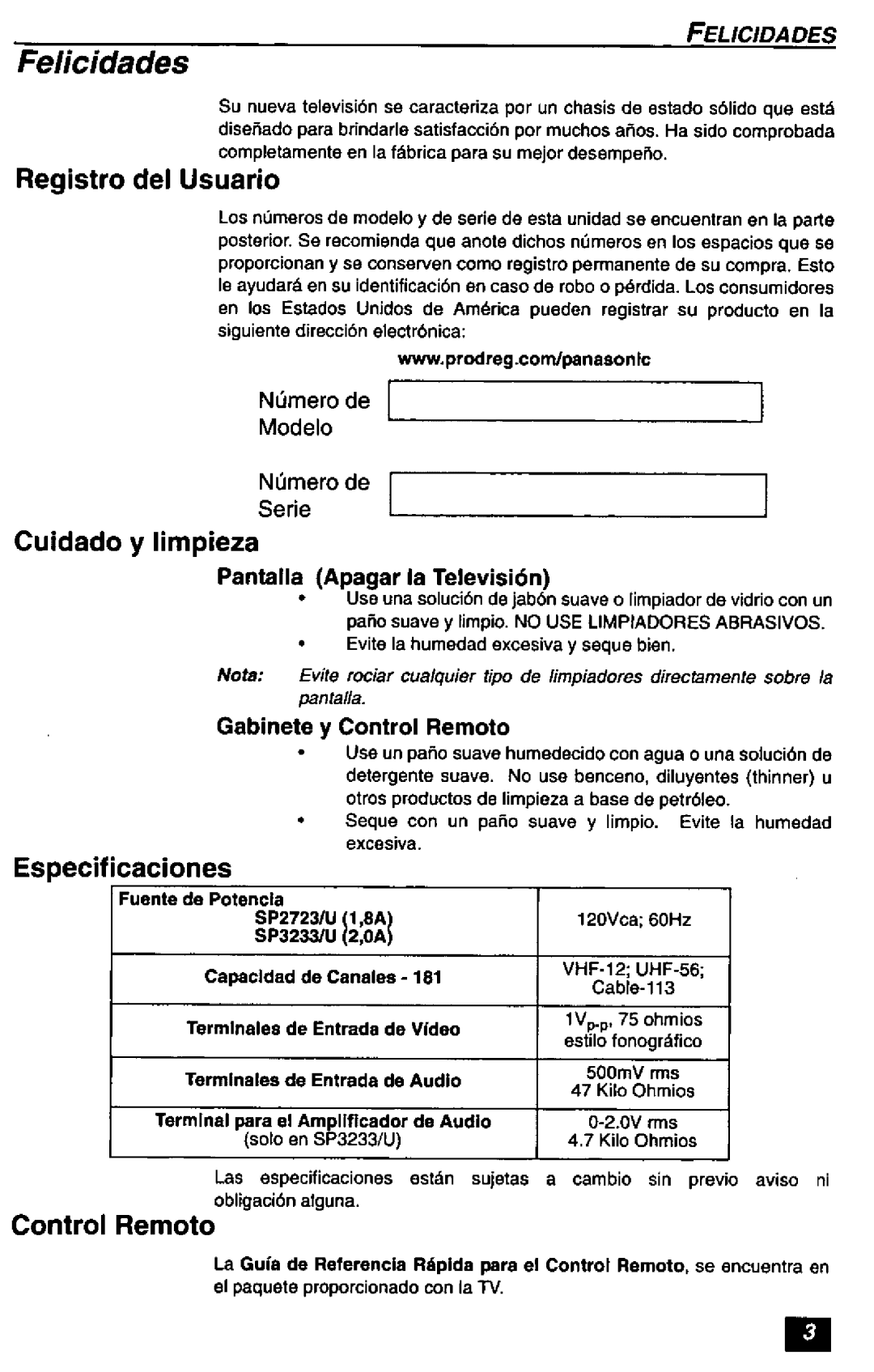 Quasar SP2723, SP3233 manual 