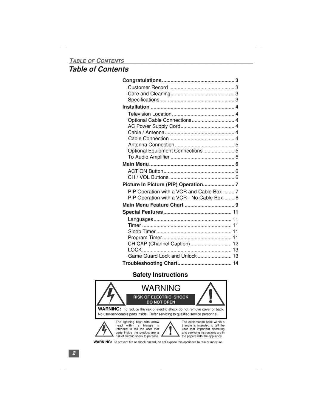 Quasar SP3234, SP3234U manual Table of Contents 