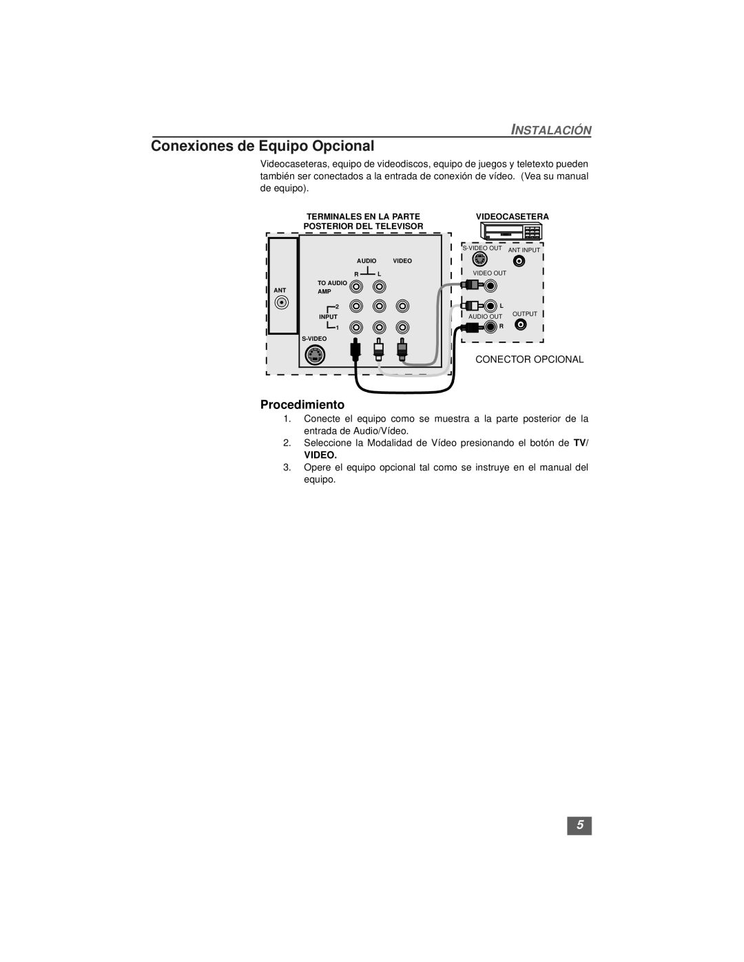 Quasar SP3234, SP3234U manual Conexiones de Equipo Opcional, Procedimiento 