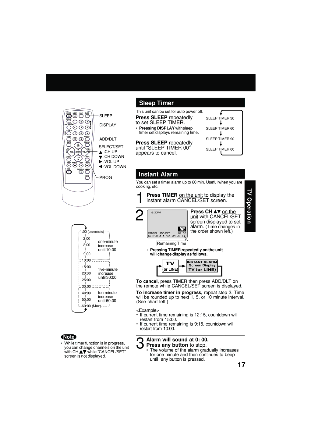 Quasar V V-2003A, V V-1303B, V V-1303A operating instructions Sleep Timer, Instant Alarm 