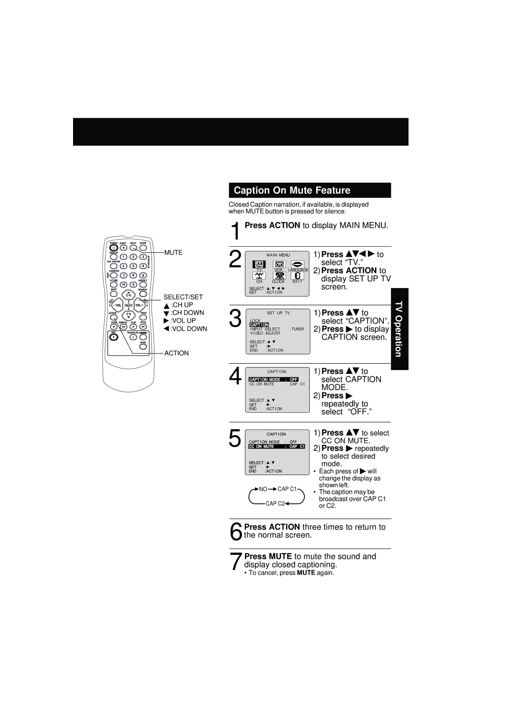 Quasar V V-1303A, V V-1303B, V V-2003A operating instructions Press Mute 