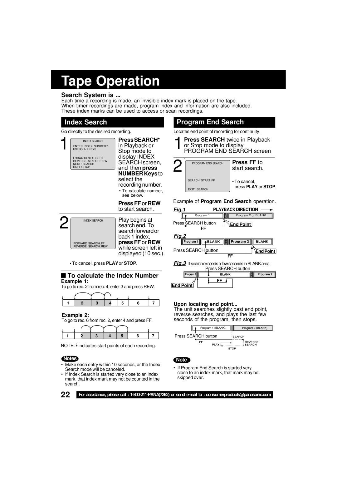 Quasar V V-1303A Tape Operation, Index Search, Program End Search, Search System is, To calculate the Index Number 