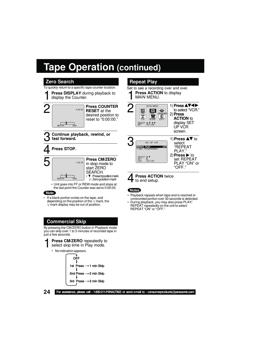 Quasar V V-1303B, V V-1303A, V V-2003A operating instructions Zero Search, Commercial Skip, Press Counter, Press CM/ZERO 